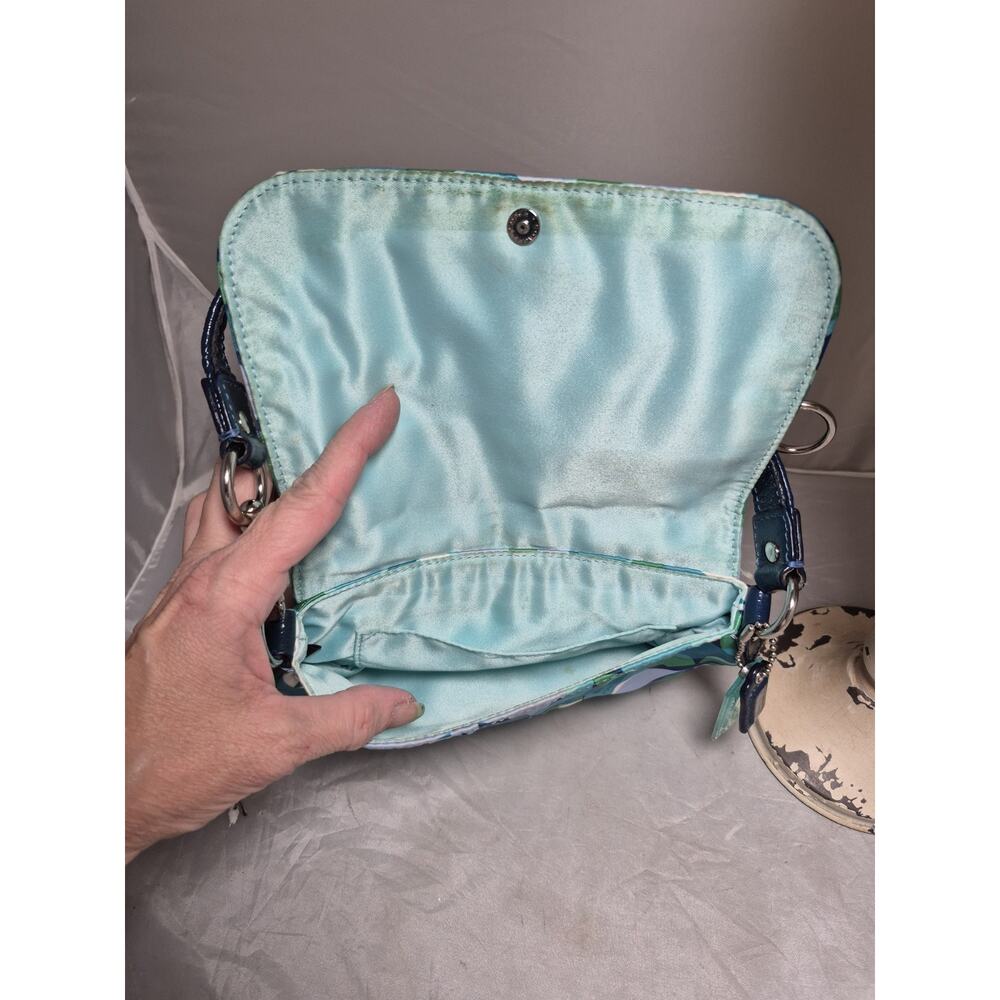 💥 Vintage COACH Poppy Kaleidoscope Small Shoulder Bag Teal Blue Geometric Y2K - Picture 11 of 15